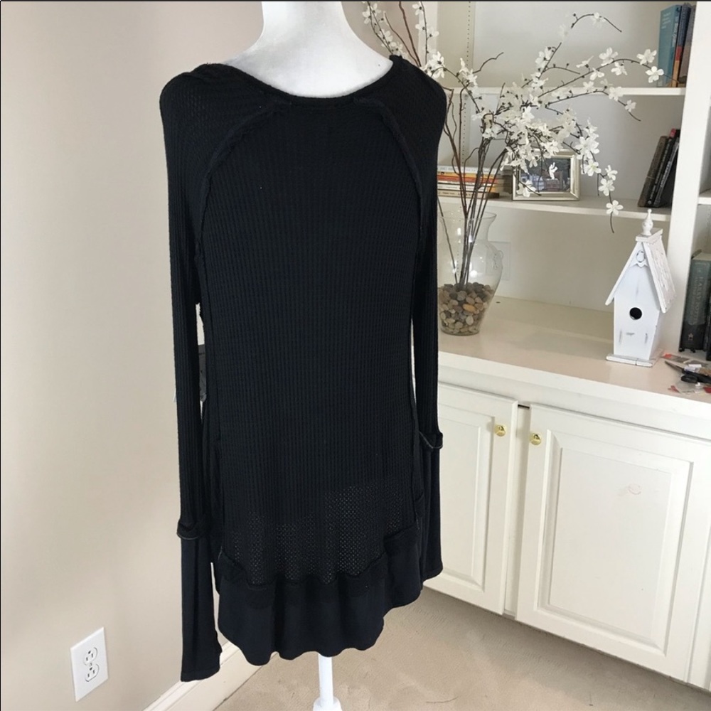 NWT Free People Laguna Black Thermal Top S - Picture 6 of 7